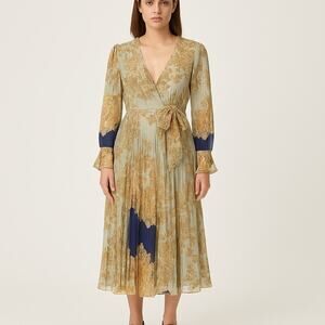 H&M Printed Pleated Chiffon V-Neck Wrap Dress Royal Wedding